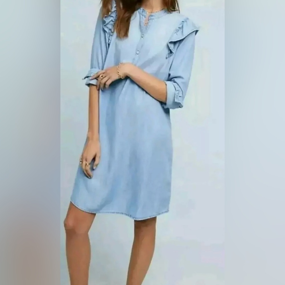 NWT Cloth & Stone (Anthropologie) Ruffled Chambray Shirtdress